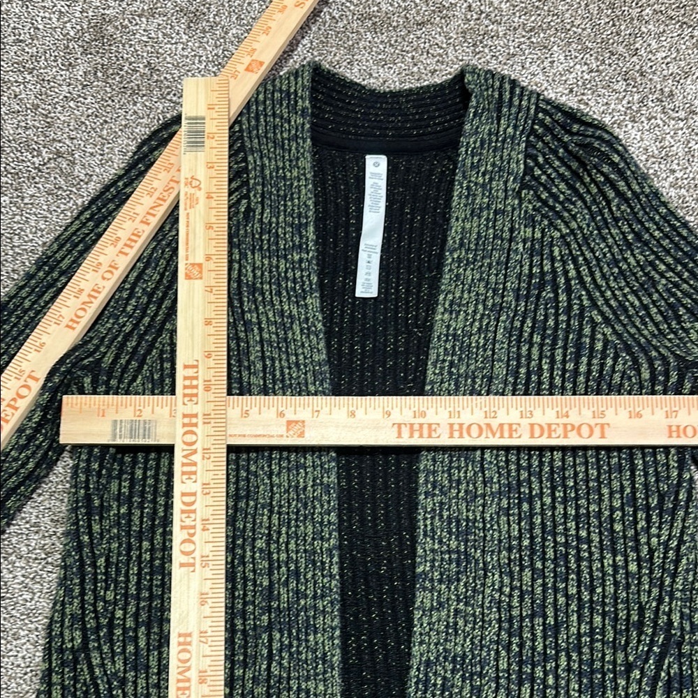 Lululemon Cotton-Cashmere Blend Sweater Cardigan Wrap Green Black Size 2 - Picture 5 of 12